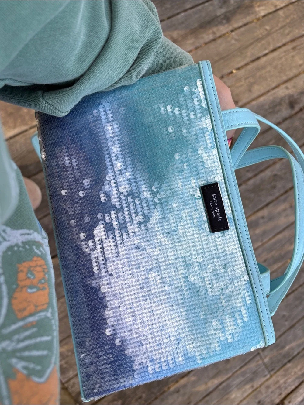 Kate Spade Mint to Blue Ombre Sequin Tote